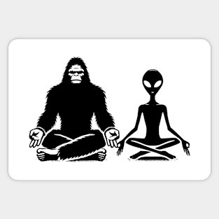 Bigfoot And Alien Meditation Sticker